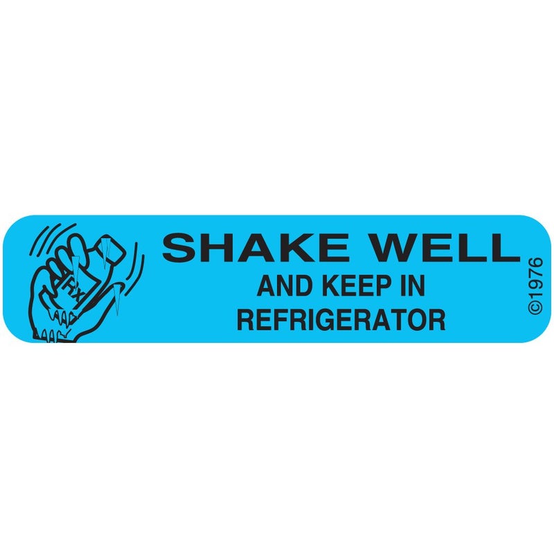 1-40G "Shake Well Keep in" Permanent Paper Label, 1 9/16" x 3/8", Blue, Pack of 1000