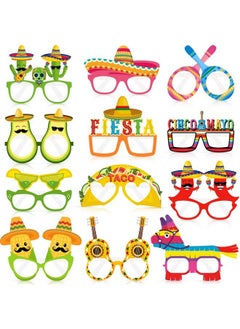 Marspark 12 Pairs Fiesta Party Decorations Mexican Themed Paper Eyeglasses Mexican Party Decorations Fiesta Themed Party Supplies Cinco De Mayo Glasses Taco Cactus Pinata Photo Props Let Fiesta Party Decor  - Image 2