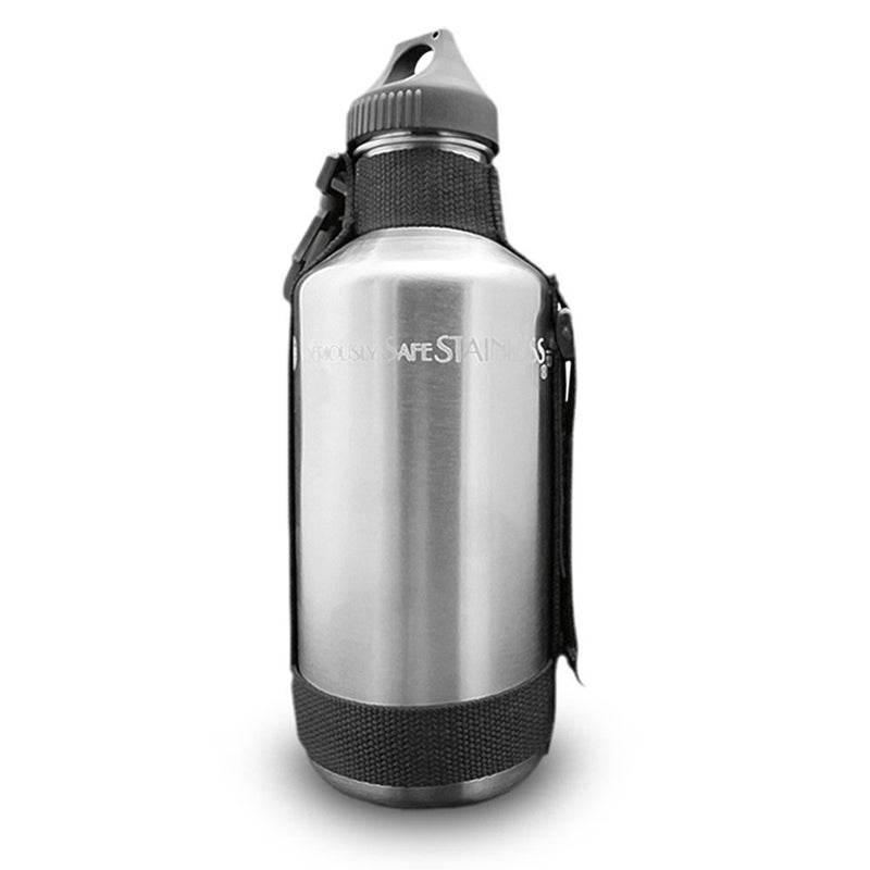 New Wave Enviro 40oz Stainless Steel Water Bottle with Durable Nylon Strap & Flip N' Sip Cap, Lightweight Natural Design - Image 1