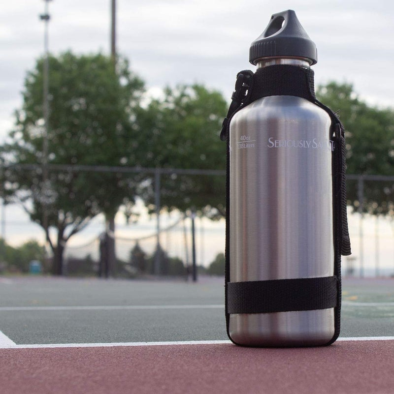 New Wave Enviro 40oz Stainless Steel Water Bottle with Durable Nylon Strap & Flip N' Sip Cap, Lightweight Natural Design - Image 2