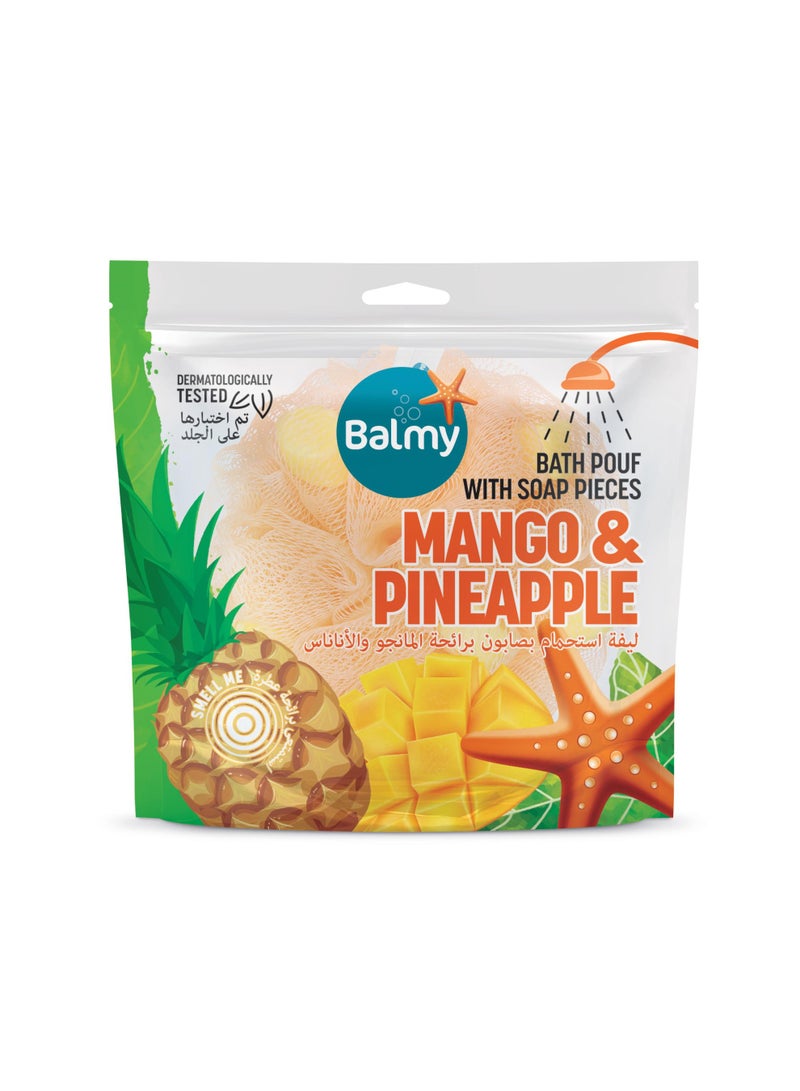 Balmy Mango & Pineapple Bath Sponge with soap pebbles 67gm  | Tropical Cleansing Sponge for a Refreshing Bath Experience - Image 3