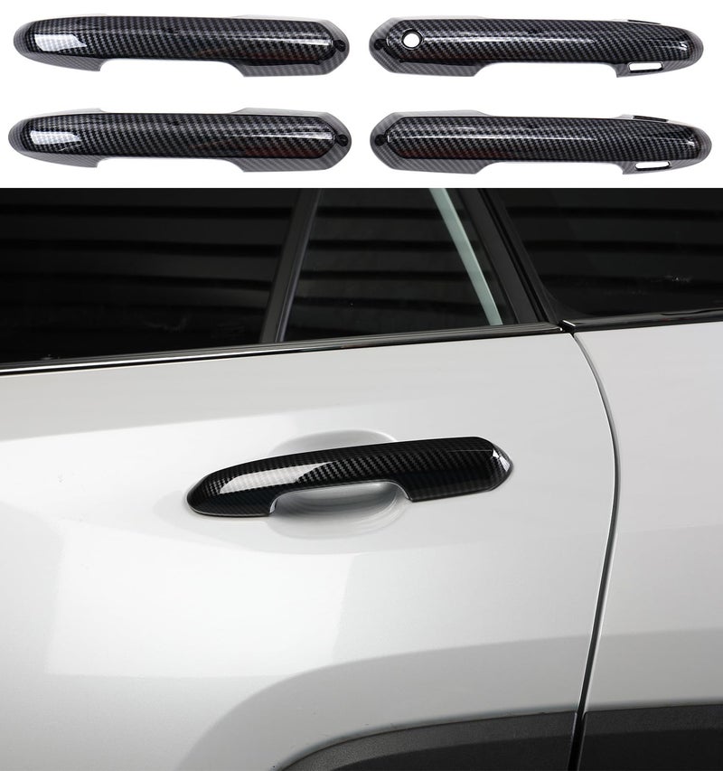 YAKANEY for Toyota RAV4 20192024 Door Handle Cover Trims for Highlander 20202024 Carbon Fiber Grain Exterior Sporty Decorative Door Handle Strip Cover Molding Trimswith Smart Key Hole Carbon