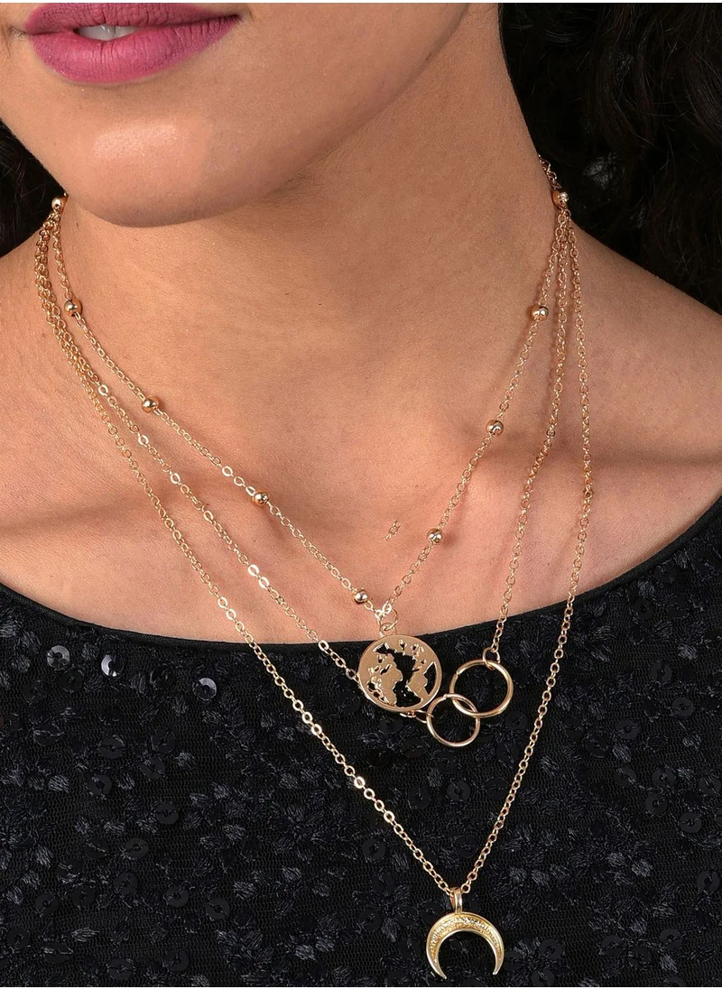 SOHI Pack of 3 Gold Plated Designer Pendant Chain