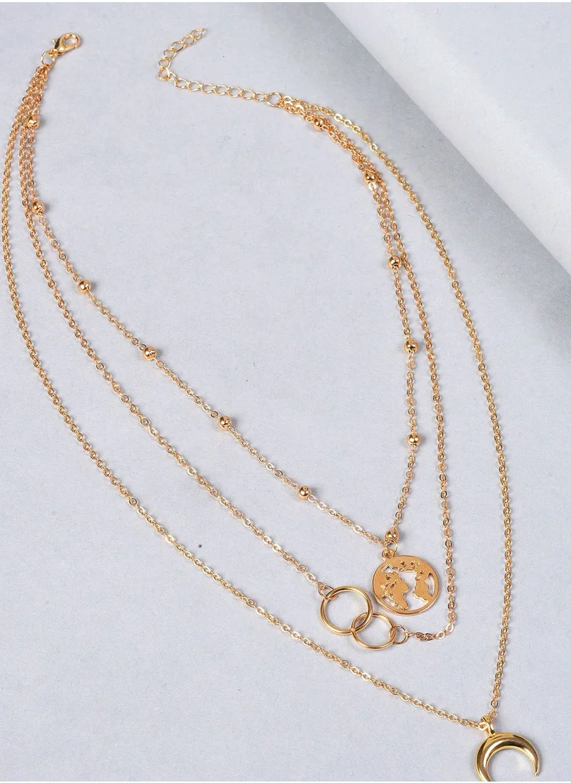 SOHI Pack of 3 Gold Plated Designer Pendant Chain