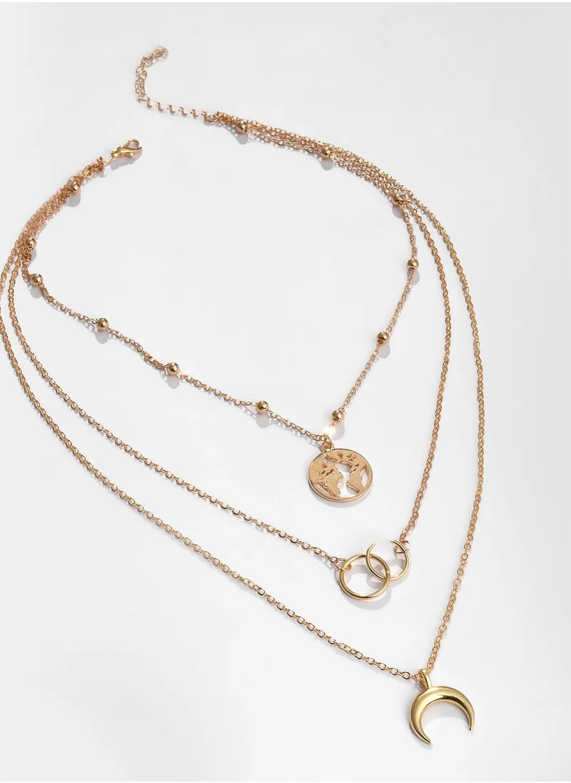 SOHI Pack of 3 Gold Plated Designer Pendant Chain