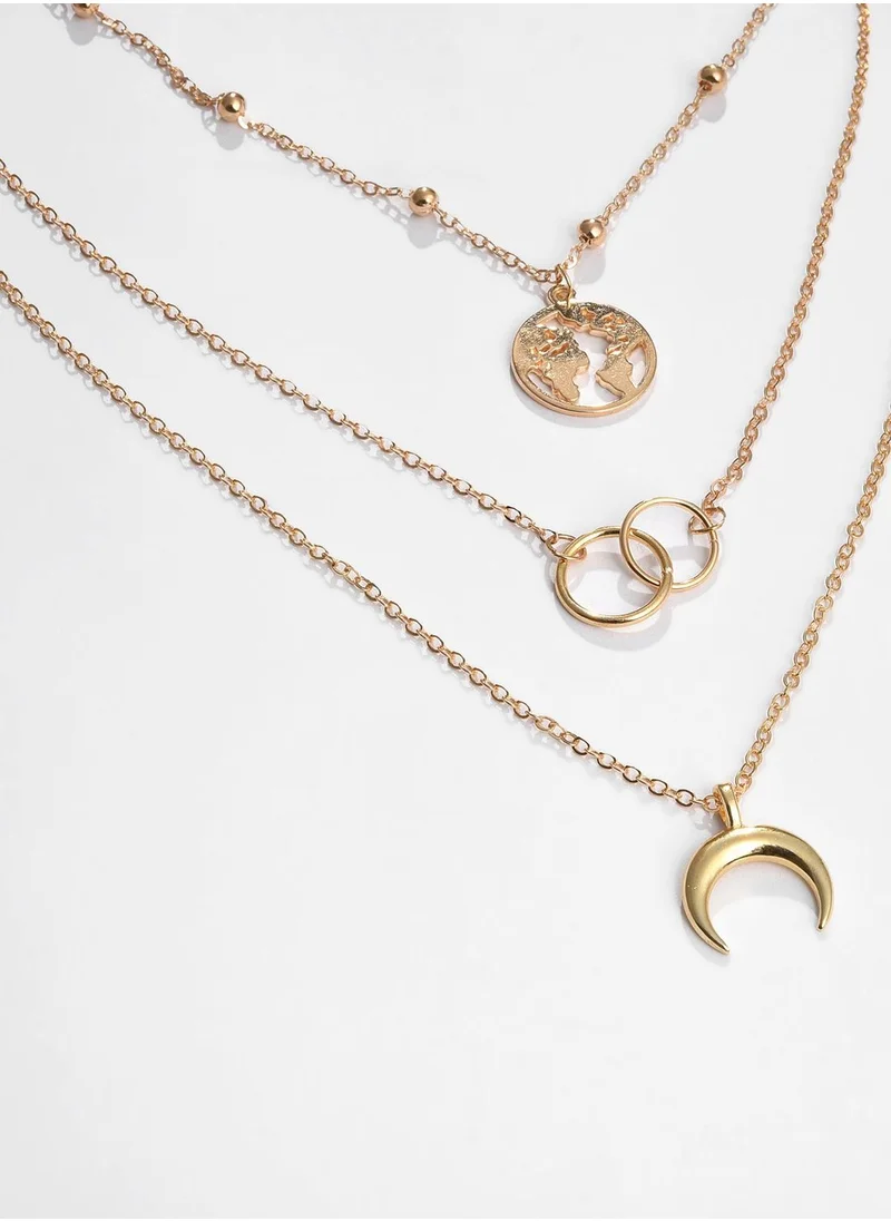 SOHI Pack of 3 Gold Plated Designer Pendant Chain