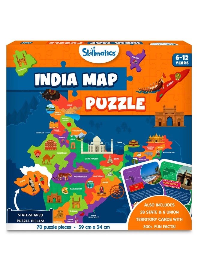 Skillmatics India Map Puzzle - 70 Pieces, Educational Toy For Learning 300+ Facts About India, Gifts For Ages 6 To 12, Kid  - Image 1