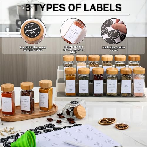 DIMBRAH Spice Jars with Label-4oz 36Pcs, Glass Spice Jars with Bamboo Lids, Container Set with White Printed Labels,Kitchen Empty Jars with Shaker Lids - Image 3