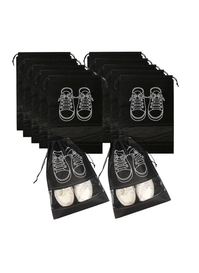 ECVV ECVV® 12-Pack Waterproof Shoe Storage Bags with Transparent Window - Large Capacity(44x32cm), Durable Non-Woven Fabric for Travel, Gym, and Sports Shoe Organization(BLACK)  - Image 1