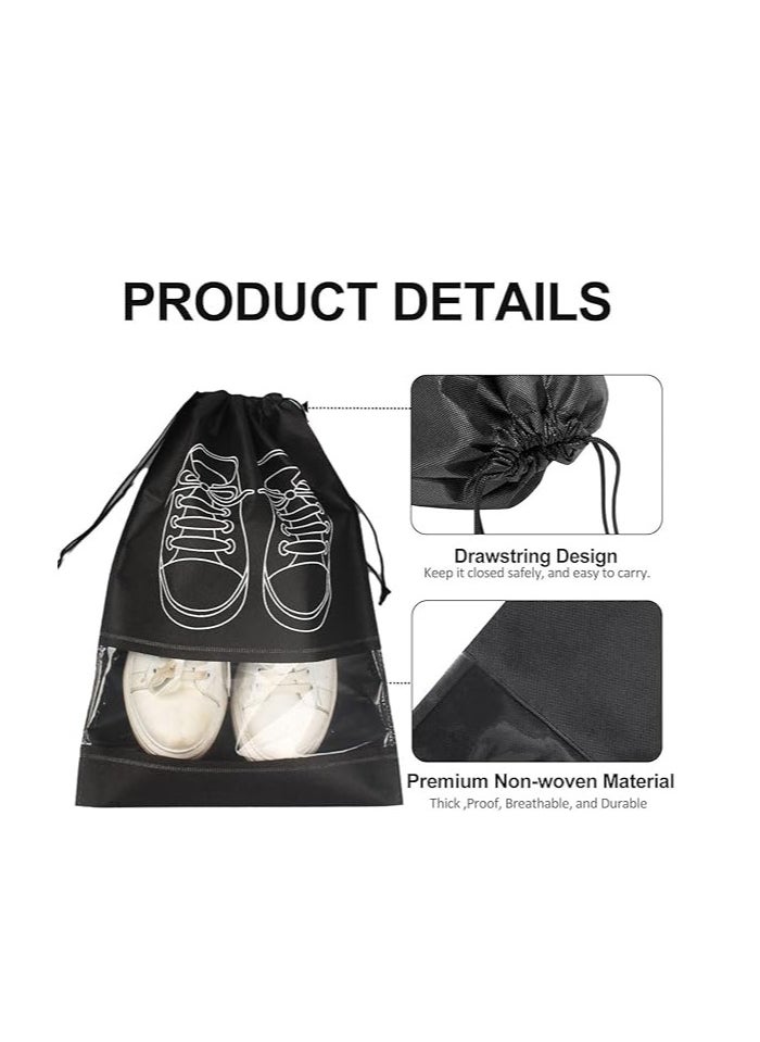 ECVV ECVV® 12-Pack Waterproof Shoe Storage Bags with Transparent Window - Large Capacity(44x32cm), Durable Non-Woven Fabric for Travel, Gym, and Sports Shoe Organization(BLACK)  - Image 3