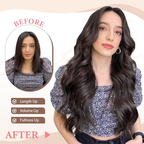 Fliace Clip in Hair Extensions for Women Dark Brown Long Wavy Hair Extensions Clip Ins 6PCS 24 Inch Synthetic Soft and Natural Thick Hair Pieces for Women - Image 2