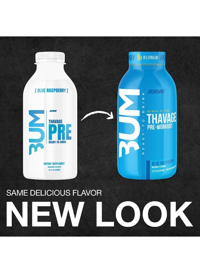 Raw RAW Ready to Drink Pre-Workout Drink, Blue Raspberry - BUM Thavage RTD Protein Shakes  - Image 2