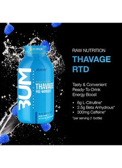 Raw RAW Ready to Drink Pre-Workout Drink, Blue Raspberry - BUM Thavage RTD Protein Shakes  - Image 3