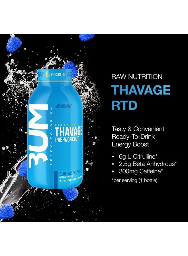 Raw RAW Ready to Drink Pre-Workout Drink, Blue Raspberry - BUM Thavage RTD Protein Shakes  - Image 3