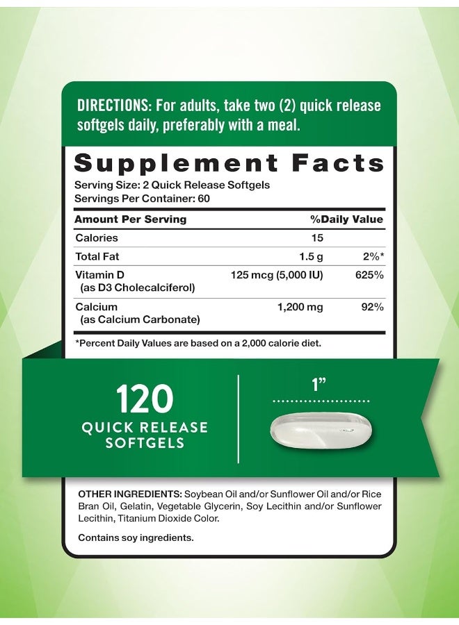 Nature's Truth Absorbable Calcium 1200 Mg With Vitamin D3 5000 Iu | 120 Softgels | Calcium Carbonate Supplement | Non-Gmo Gluten Free - Image 2