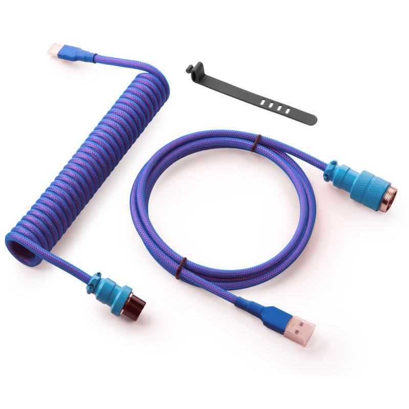 GUNMJO كابل USB C ملفوف مخصص GUNMJO Pro للألعاب، كابل ميكانيكي مزدوج الأكمام مع موصل معدني قابل للفصل، 1.5 متر USB-C إلى USB-A، لون نيبولا - Image 1