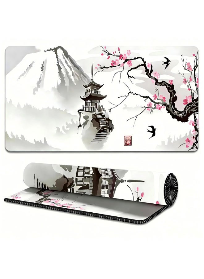 QIYUE Japanese Cherry Blossom Mouse Pad (31.5 × 11.8 × 0.12 inch) Extended Large Mouse Mat Desk Pad, Stitched Edges Mousepad,Non-Slip Rubber Base,Keyboard Pad,Gaming Mouse Pad - Image 1
