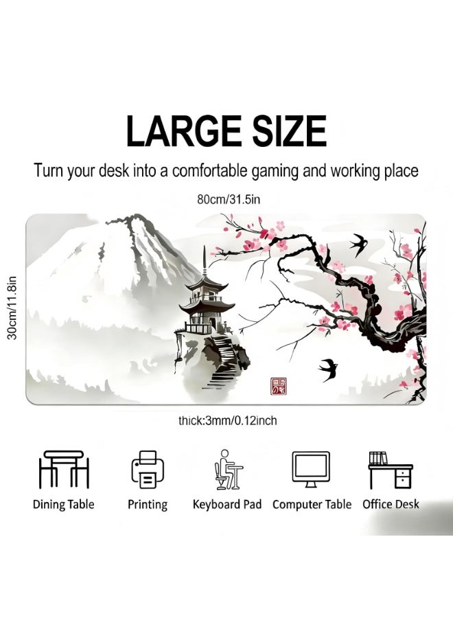 QIYUE Japanese Cherry Blossom Mouse Pad (31.5 × 11.8 × 0.12 inch) Extended Large Mouse Mat Desk Pad, Stitched Edges Mousepad,Non-Slip Rubber Base,Keyboard Pad,Gaming Mouse Pad - Image 2