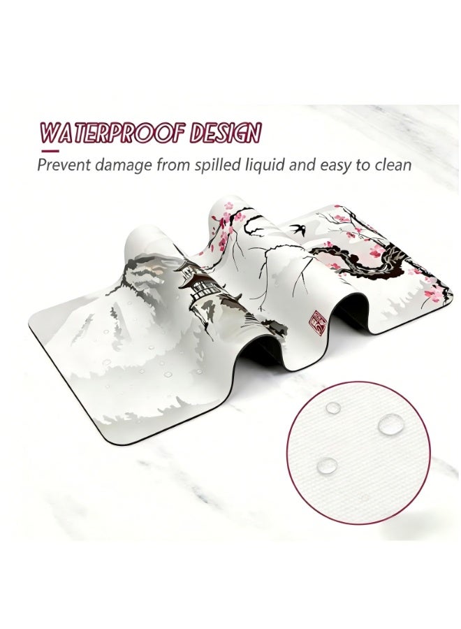 QIYUE Japanese Cherry Blossom Mouse Pad (31.5 × 11.8 × 0.12 inch) Extended Large Mouse Mat Desk Pad, Stitched Edges Mousepad,Non-Slip Rubber Base,Keyboard Pad,Gaming Mouse Pad - Image 3