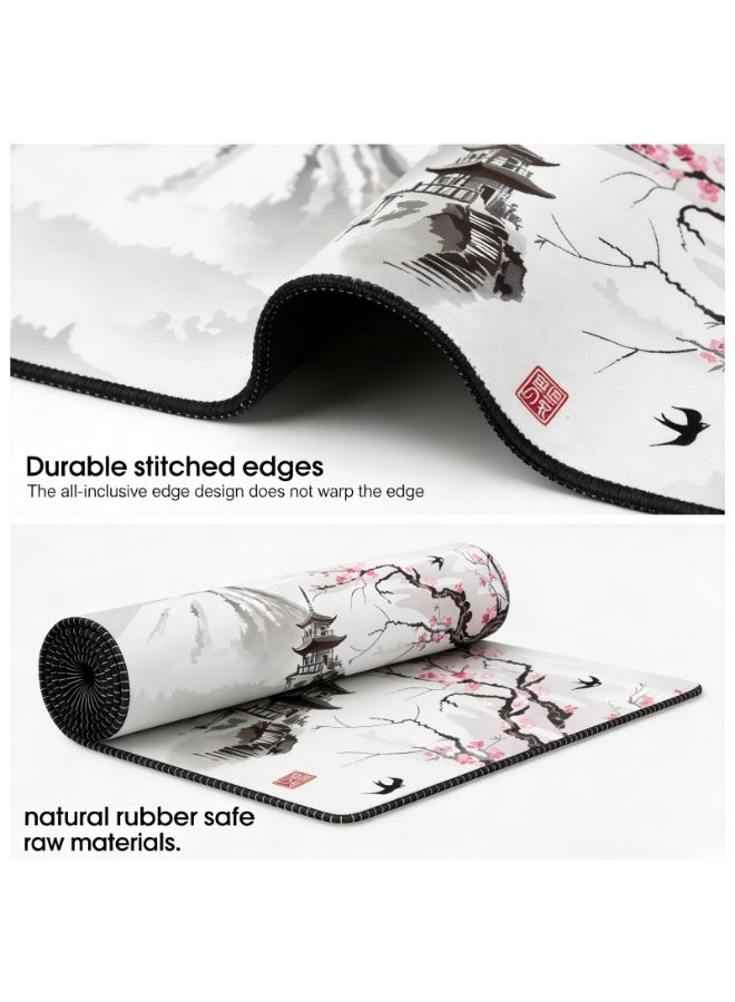 QIYUE Japanese Cherry Blossom Mouse Pad (31.5 × 11.8 × 0.12 inch) Extended Large Mouse Mat Desk Pad, Stitched Edges Mousepad,Non-Slip Rubber Base,Keyboard Pad,Gaming Mouse Pad - Image 4