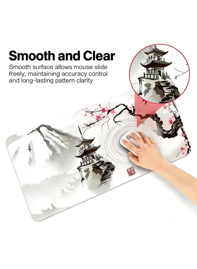 QIYUE Japanese Cherry Blossom Mouse Pad (31.5 × 11.8 × 0.12 inch) Extended Large Mouse Mat Desk Pad, Stitched Edges Mousepad,Non-Slip Rubber Base,Keyboard Pad,Gaming Mouse Pad - Image 5