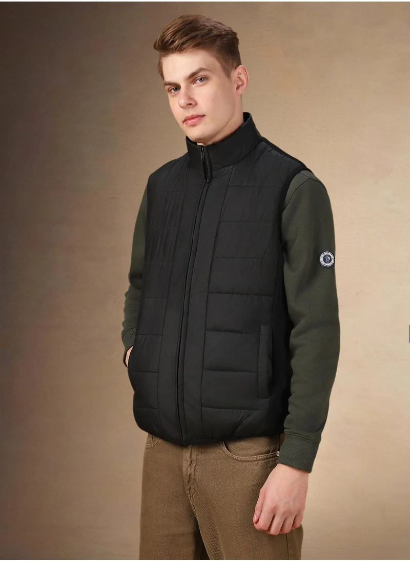 دينيس لينغو Men's Black 100% Polyester Solid Regular Fit Jacket
