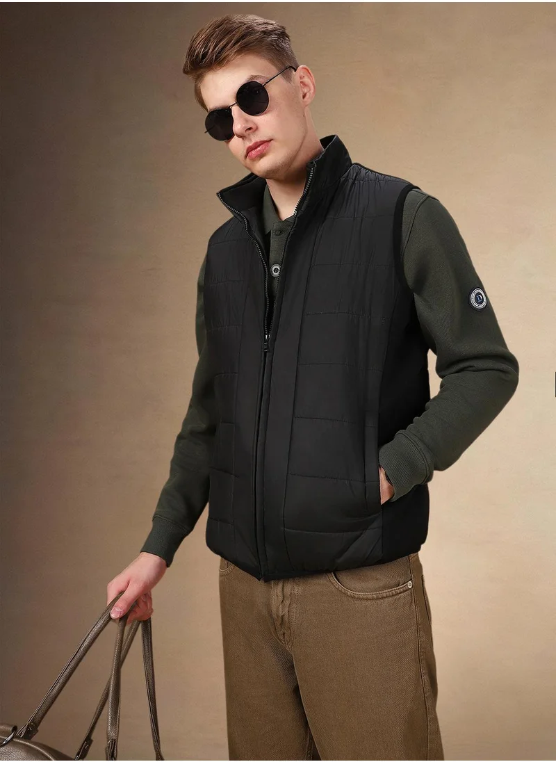 دينيس لينغو Men's Black 100% Polyester Solid Regular Fit Jacket