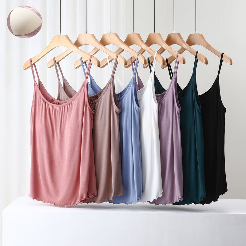 Modal Summer Camisole Bra Underwear With Chest Pad Without Steel Ring One-Piece Loose Bottoming Pajamas New - Image 4