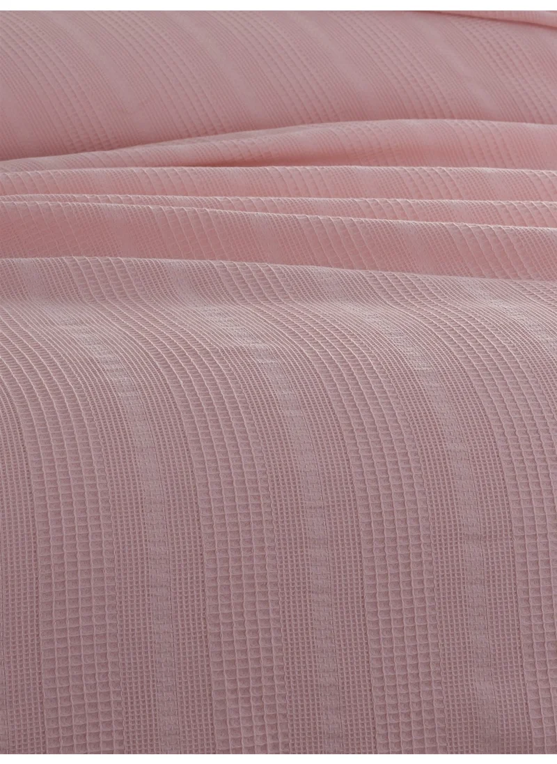 Sevim Single Waffle Blanket 160x230 cm - 100% Cotton - Honeycomb Design - Gofre Blanket - Powder