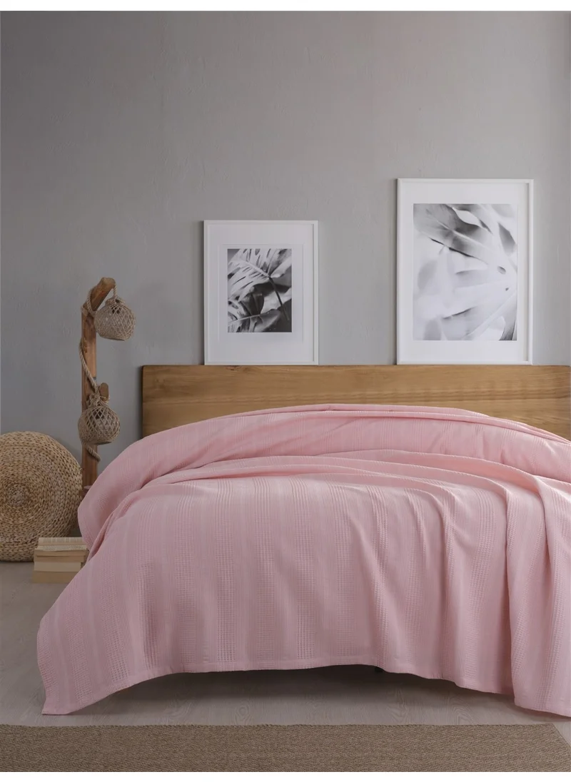 Sevim Single Waffle Blanket 160x230 cm - 100% Cotton - Honeycomb Design - Gofre Blanket - Powder