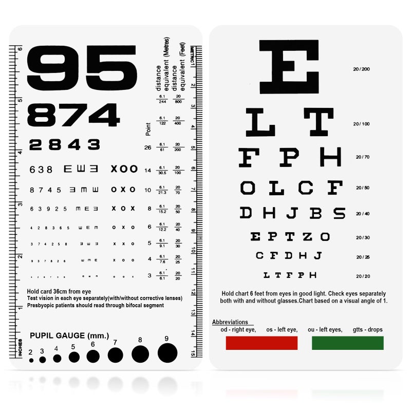 GAQWOK Pocket Eye Chart - Snellen & Rosenbaum Chart for Eye Exams, 6.5x3.5 Inches Handheld Plastic Low Vision Card (2 in 1) - Image 1