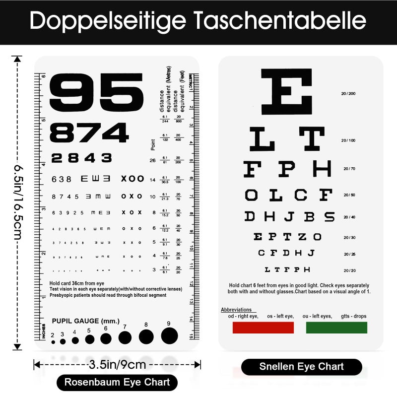 GAQWOK Pocket Eye Chart - Snellen & Rosenbaum Chart for Eye Exams, 6.5x3.5 Inches Handheld Plastic Low Vision Card (2 in 1) - Image 2