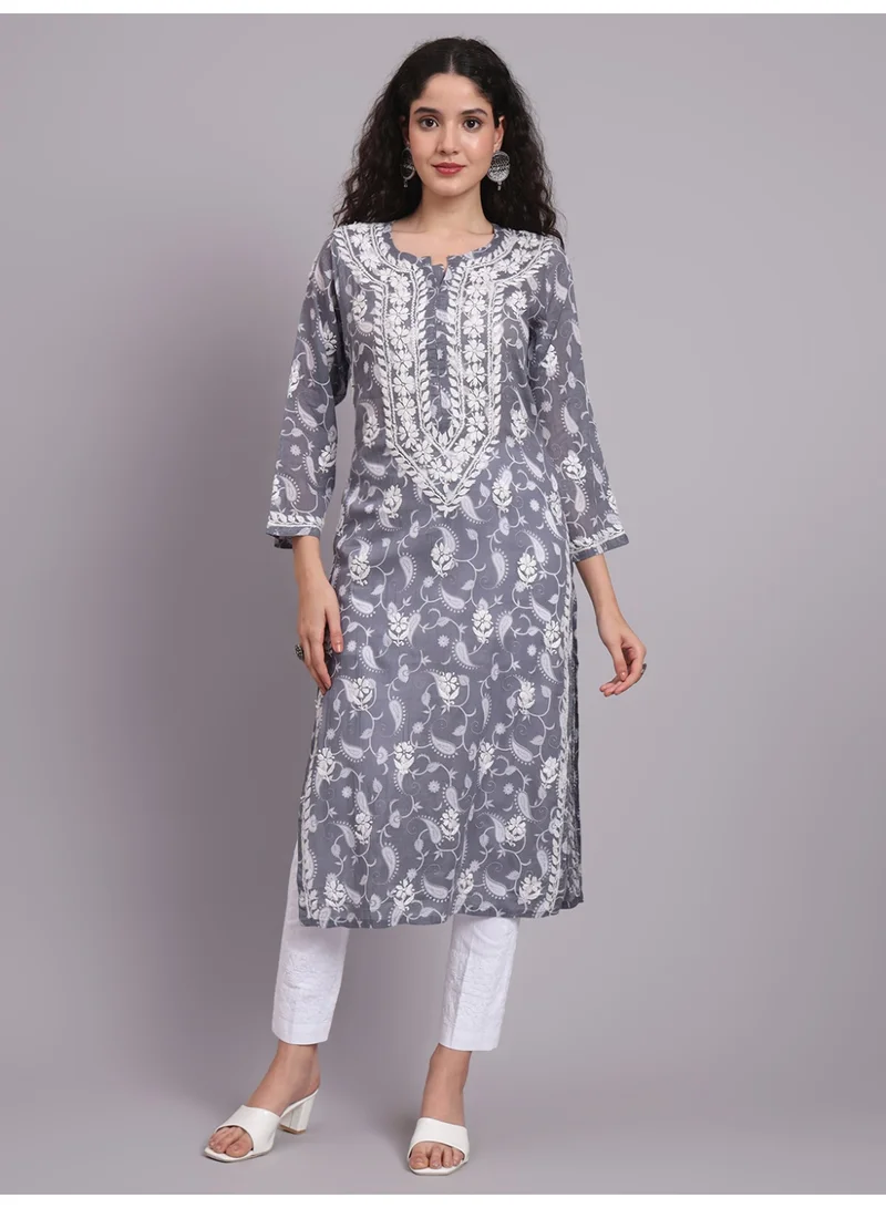 Alaya Hand Embroidered Chikankari Mulmul Cotton Kurta-AL4072