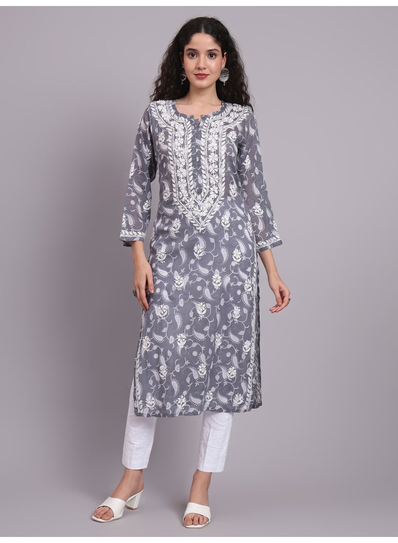 Alaya Hand Embroidered Chikankari Mulmul Cotton Kurta-AL4072 - Image 3