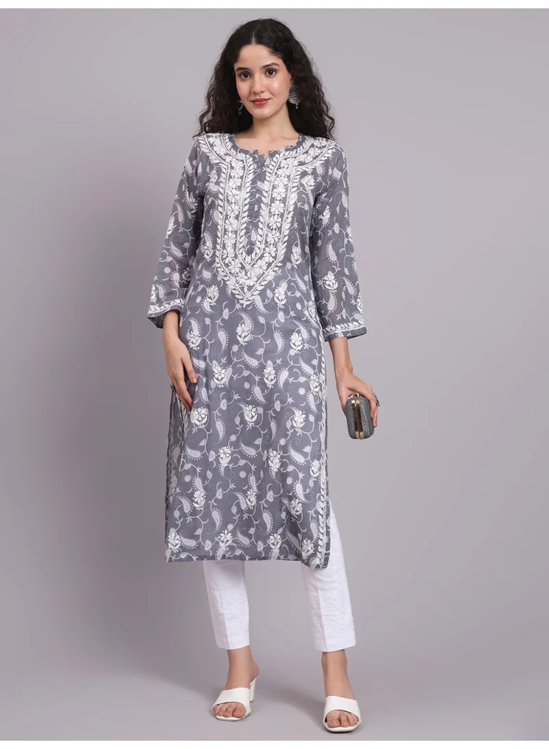Alaya Hand Embroidered Chikankari Mulmul Cotton Kurta-AL4072
