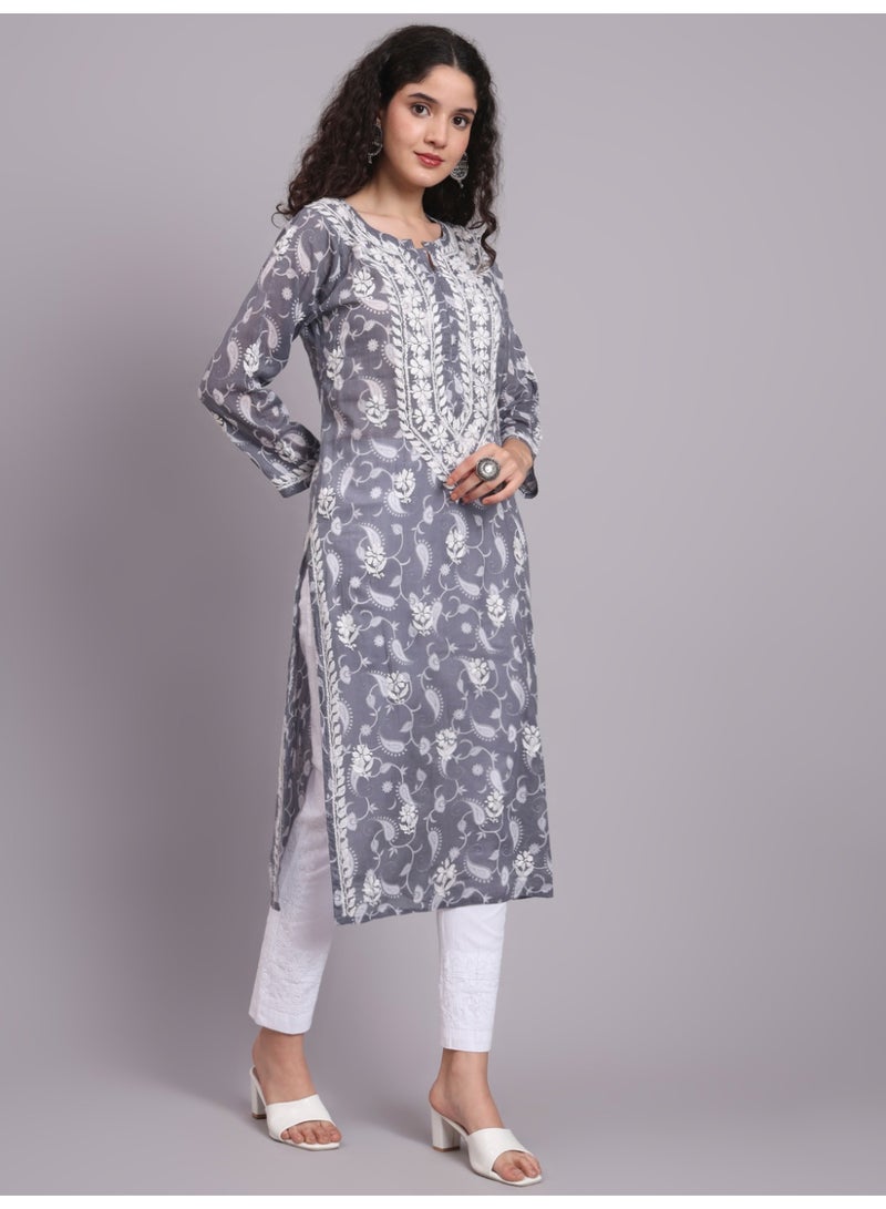 Alaya Hand Embroidered Chikankari Mulmul Cotton Kurta-AL4072 - Image 5