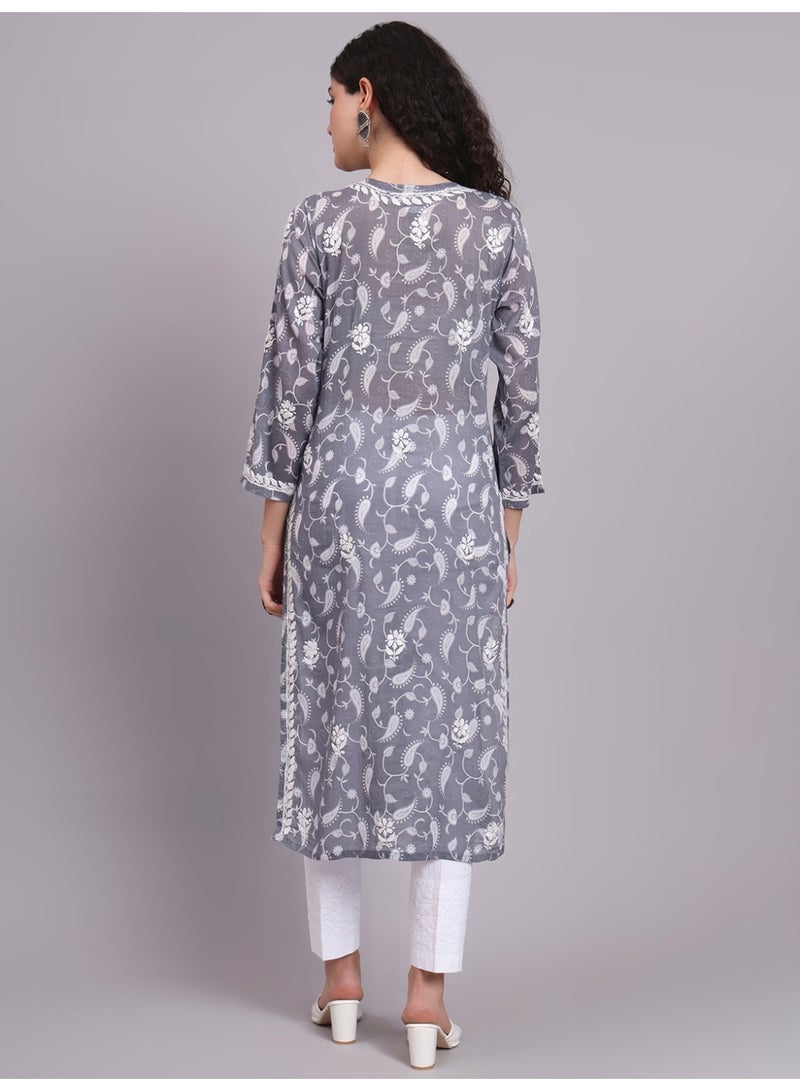 Alaya Hand Embroidered Chikankari Mulmul Cotton Kurta-AL4072 - Image 2
