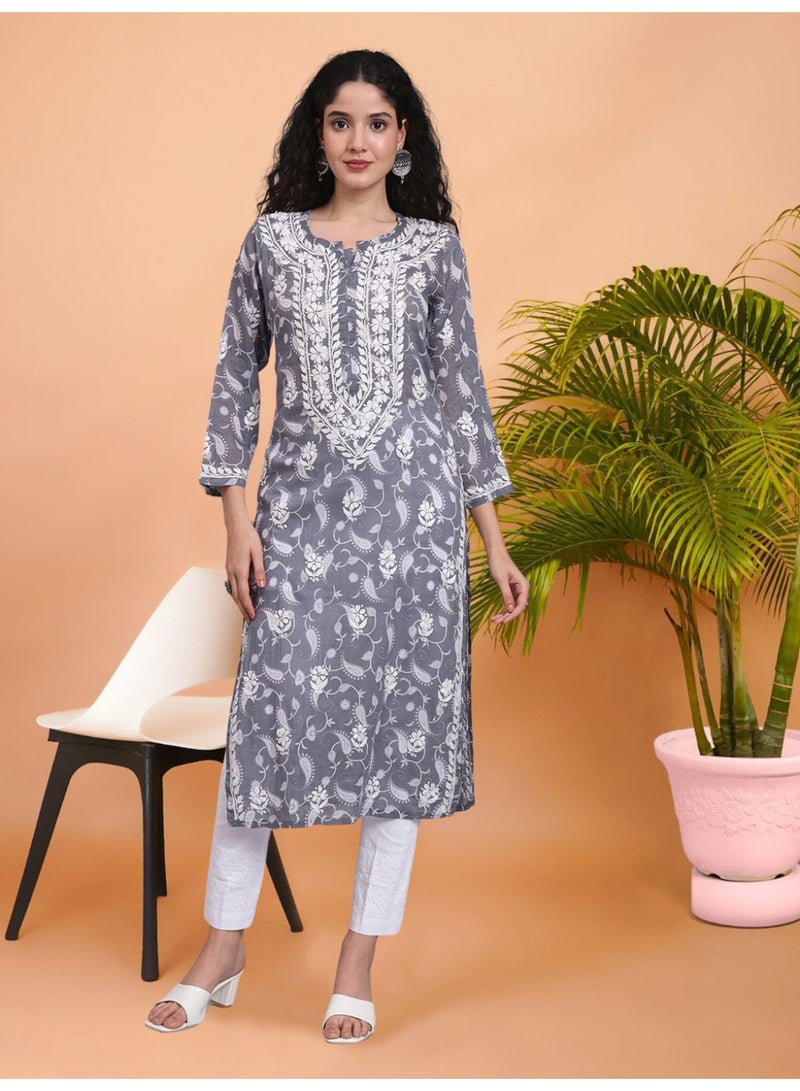 Alaya Hand Embroidered Chikankari Mulmul Cotton Kurta-AL4072 - Image 1