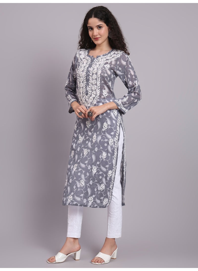 Alaya Hand Embroidered Chikankari Mulmul Cotton Kurta-AL4072 - Image 4