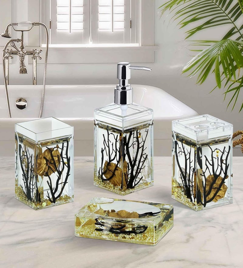 Obsessions Obsessions Agua Acrylic 4Pcs Bathroom Set_Black and Gold  - Image 1