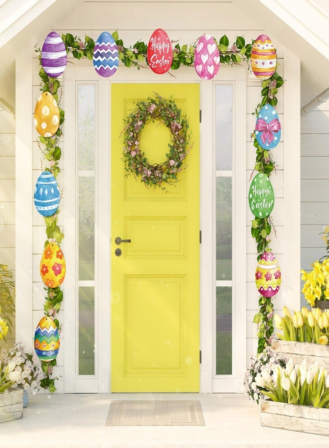 Memorywuu 12 Pcs 7.9 Inch Large Outdoor Easter Decorations Easter Egg Outdoor Hanging Ornaments Signs Double Sided Colorful Egg Shaped Decorations for Tree Lawn Porch Yard Outside Party Decor - Image 5