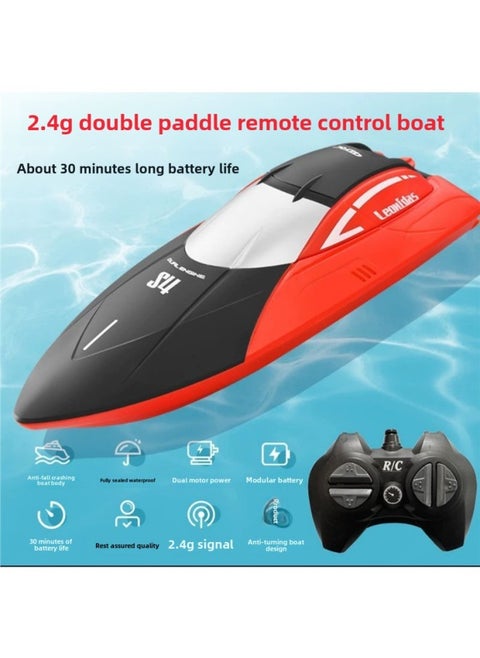 Remote Control Boat Remote Control Shark Playing In The Water Waterproof Camera Rechargeable True High-Speed Submarine Remote Control Boat Kidsren's Toy-Color:Standard Version-24cm Dual Motor Remote Control Speedboat Handle 2.4g Remote Control Red-Specification:Standard Single Battery Includes A Set Of Batteries + Charging Cable + Gifts