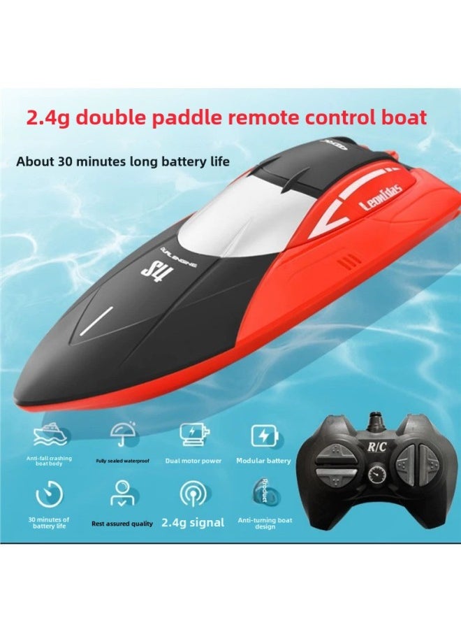 Remote Control Boat Remote Control Shark Playing In The Water Waterproof Camera Rechargeable True High-Speed Submarine Remote Control Boat Kidsren's Toy-Color:Standard Version-24cm Dual Motor Remote Control Speedboat Handle 2.4g Remote Control Red-Specification:Standard Single Battery Includes A Set Of Batteries + Charging Cable + Gifts  - Image 1