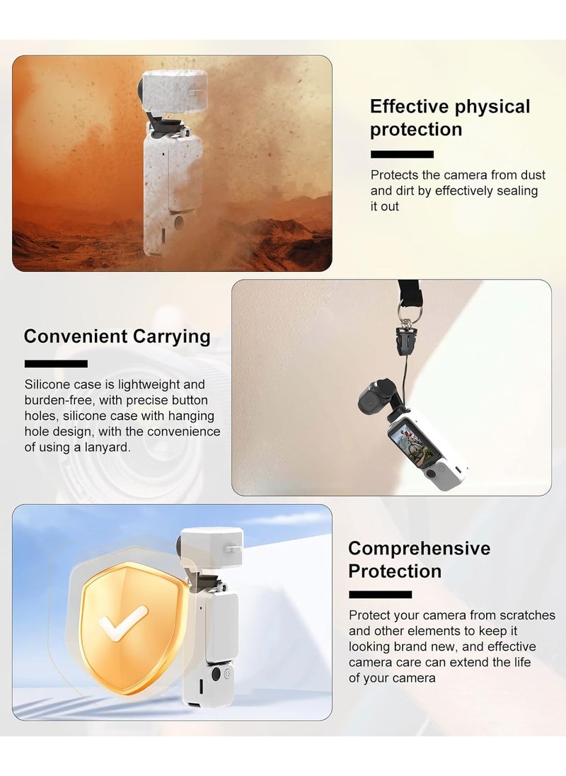 PULUZ PULUZ 3in1 Silicone Camera Case Set for DJI OSMO Pocket 3Slim Durable Lightweight Rubber Soft Silicone Camera Protective Cover AccessoriesWhite  - Image 5