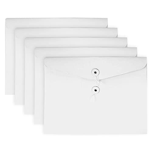 VANRA Kraft String Envelope File Folder Project Pockets File Jacket Document Organizer Flat-No Expansion A4 Letter Size (White, Pack of 5) - Image 1