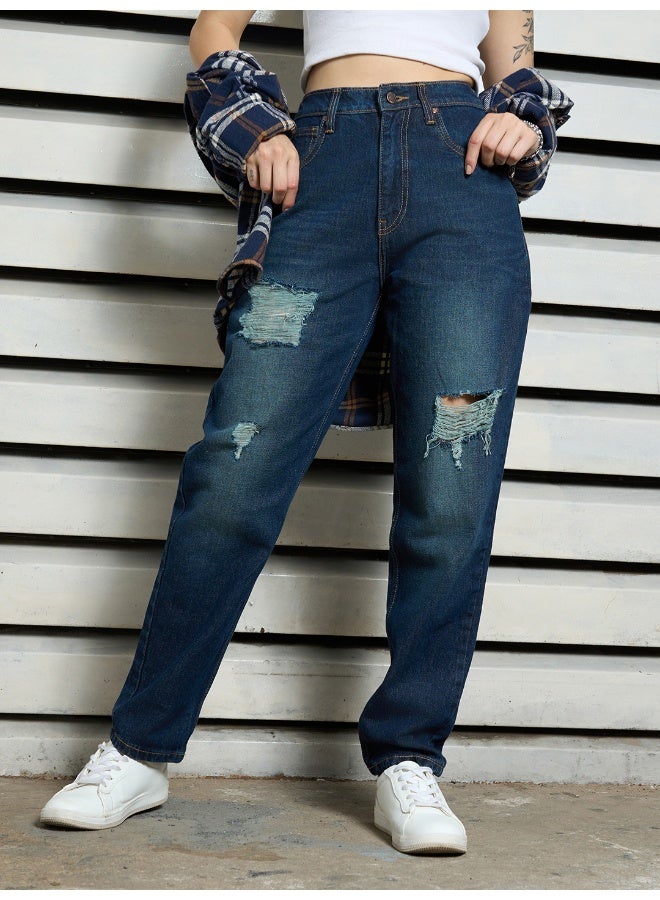 HIGH STAR Women’s Slim Mom Indigo Jeans – Comfortable and Trendy - Image 1