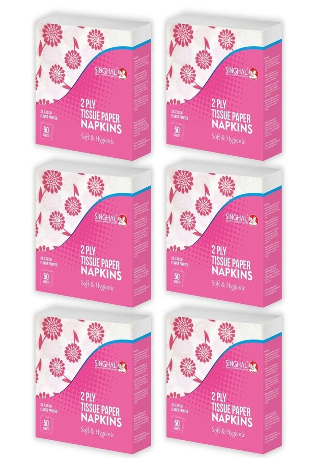 Singhal 2 Ply Tissue Paper Napkins Printed 33x33 - Pack of 6 (50 Pulls Per Pack, 300 Sheets) - Image 1