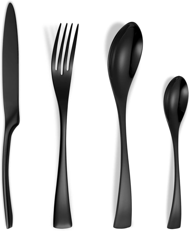 Lemeya 24Piece Black Silverware Set for 6Heavy Duty 1810 Stainless Steel Cutlery Set with Forged Stand KnifeModern Flatware Utensil SetForks Spoons and Knives SetMirror PolishedDishwasher Safe - Image 1