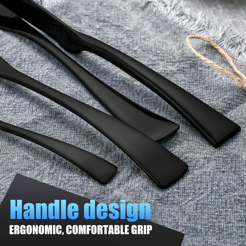 Lemeya 24Piece Black Silverware Set for 6Heavy Duty 1810 Stainless Steel Cutlery Set with Forged Stand KnifeModern Flatware Utensil SetForks Spoons and Knives SetMirror PolishedDishwasher Safe - Image 5