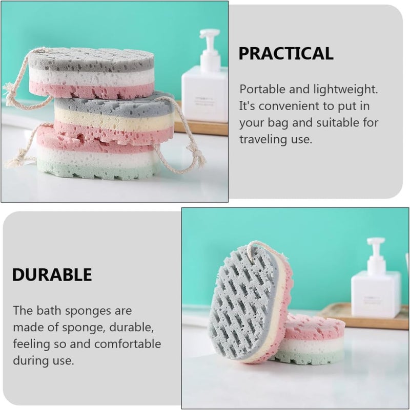 KICHOUSE 6pcs Adult Bath Sponge Set with Triple-Layer Exfoliating Foam, Soft Bath Wipes for Shower and Bathing Accessories, Random Colors - Image 3
